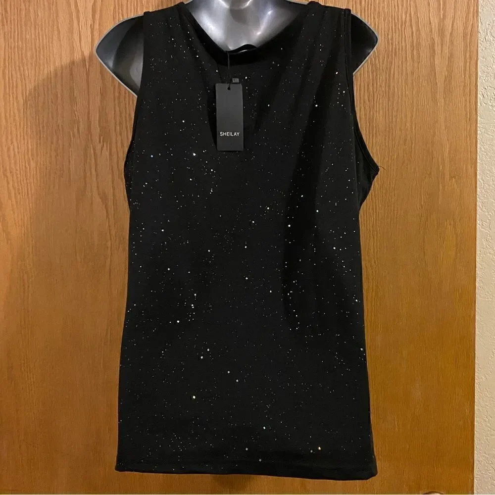 Sheilay Black & Metallic Silver Tank Top, Size XL. (S130) - Picture 2 of 6